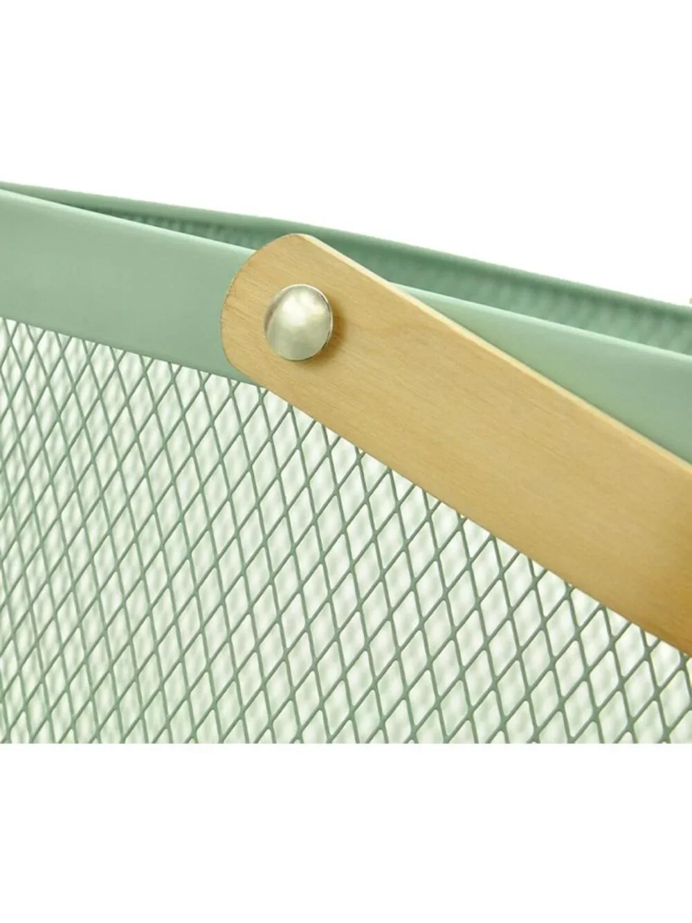 Multi-Functional Metal Mesh Storage Basket with Bamboo Handle - Mint Green